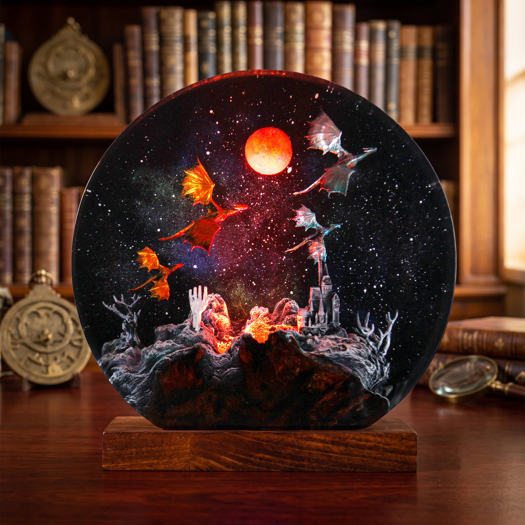 Fantasy Dragon Resin Lamp, Handmade Galaxy Diorama Night Light