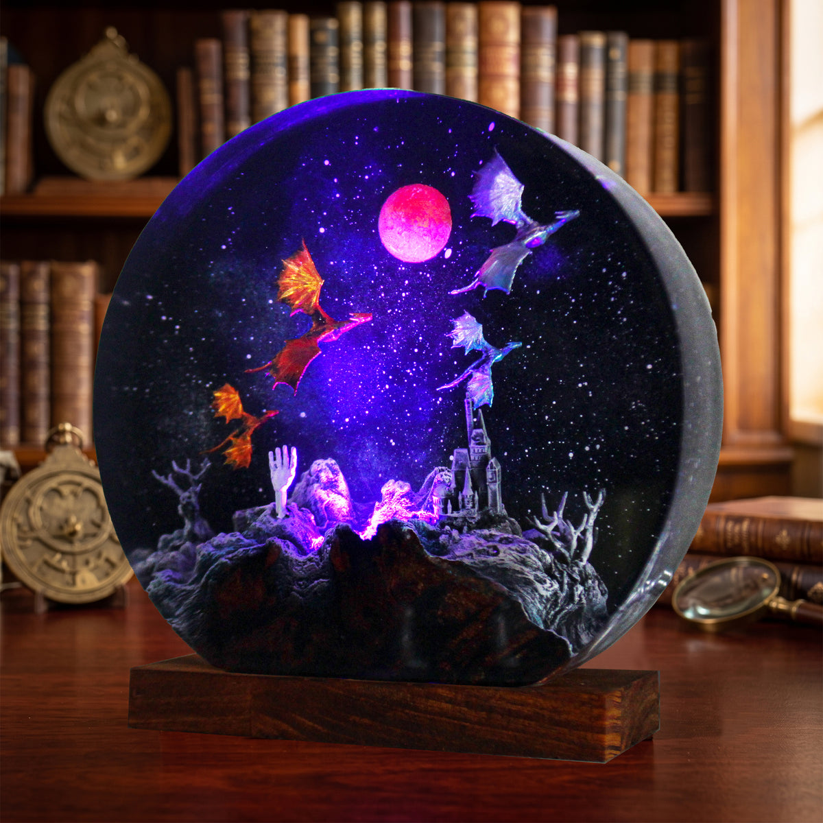 Fantasy Dragon Resin Lamp, Handmade Galaxy Diorama Night Light