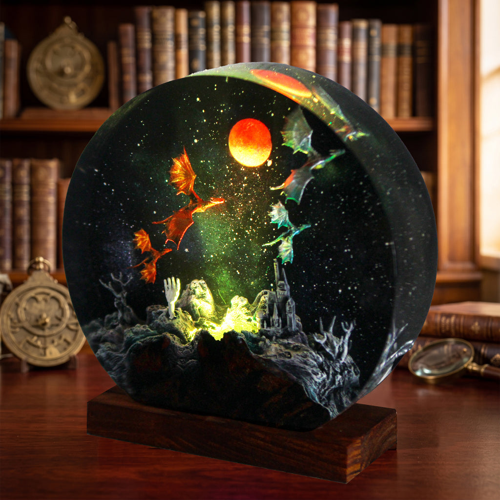 Fantasy Dragon Resin Lamp, Handmade Galaxy Diorama Night Light