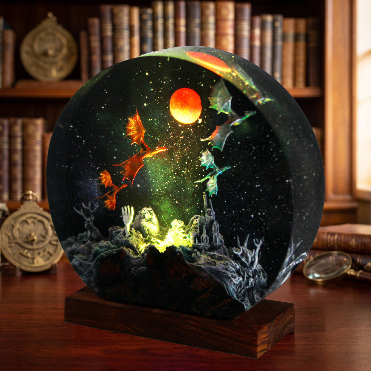 Fantasy Dragon Resin Lamp, Handmade Galaxy Diorama Night Light