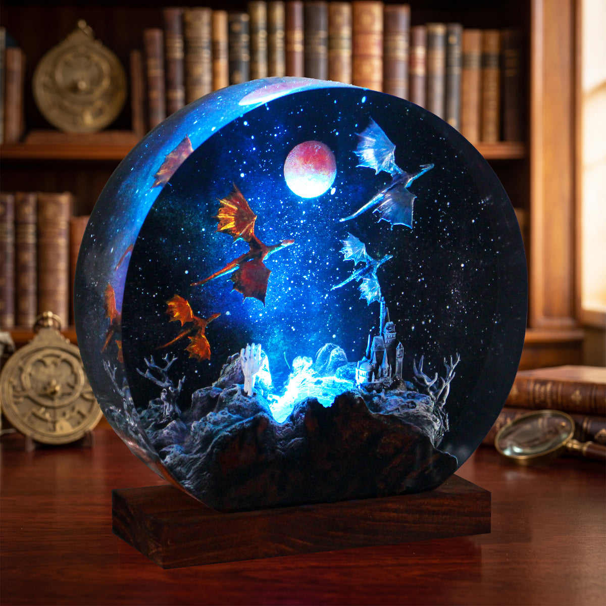 Fantasy Dragon Resin Lamp, Handmade Galaxy Diorama Night Light