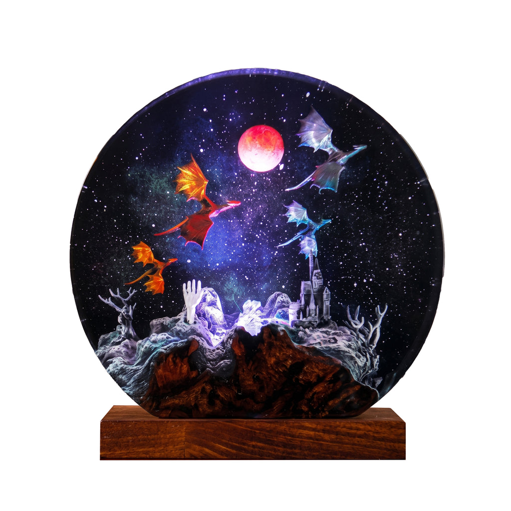 Fantasy Dragon Resin Lamp, Handmade Galaxy Diorama Night Light