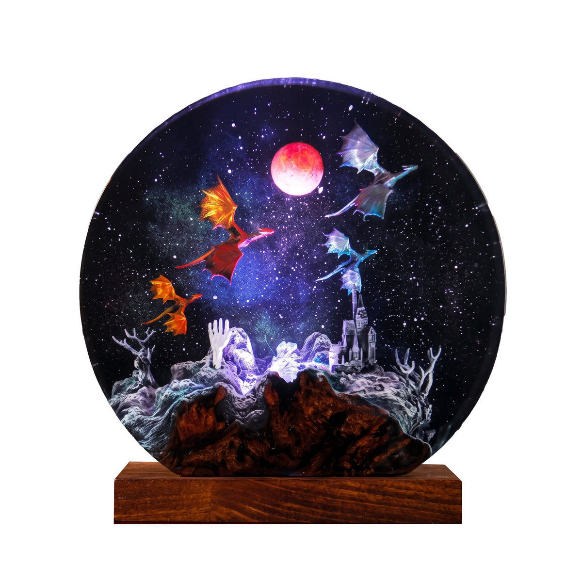 Fantasy Dragon Resin Lamp, Handmade Galaxy Diorama Night Light